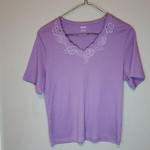 Alia Purple Fitted Embellished Short Sleeve Tee
